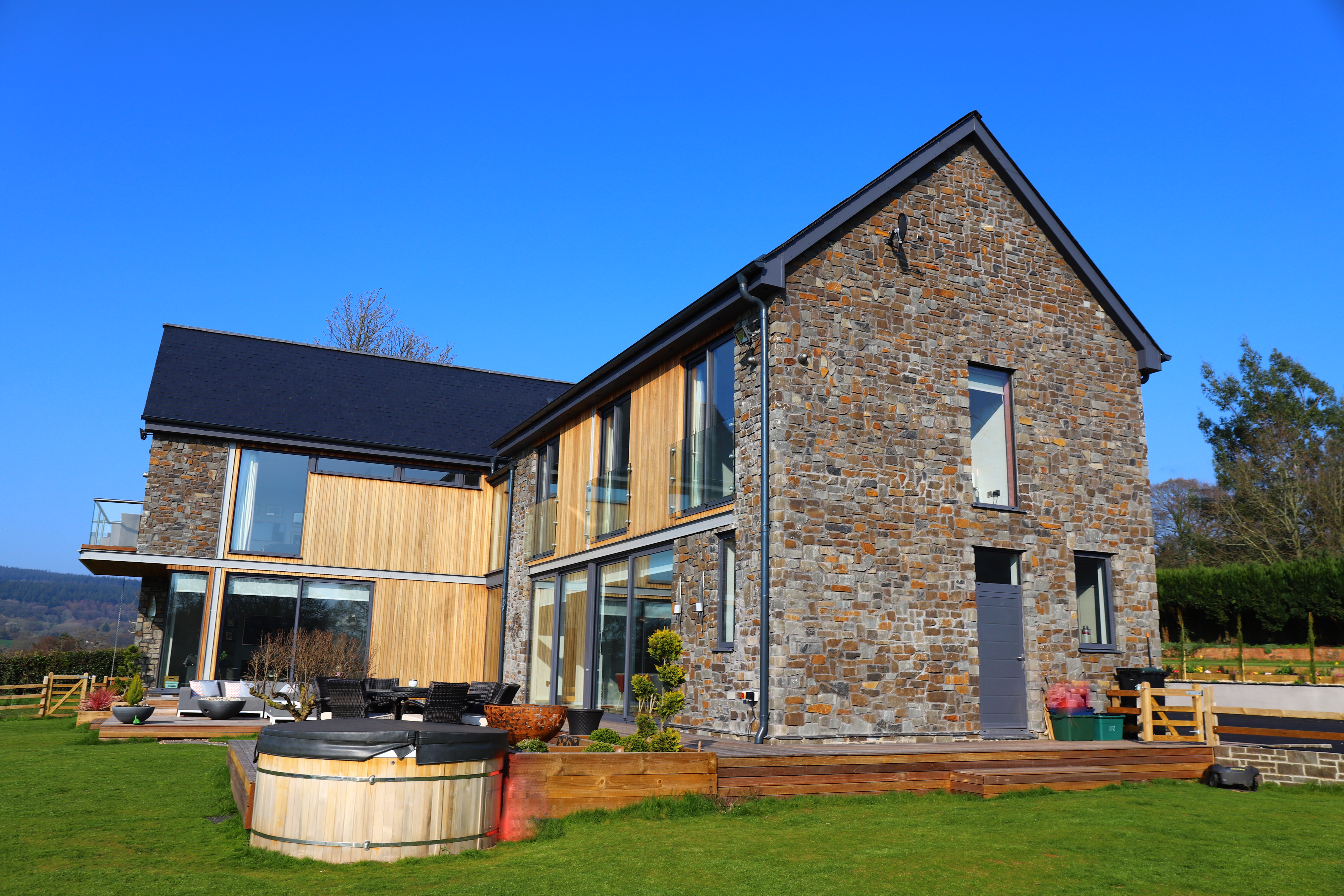 Stone cladding on home exterior
